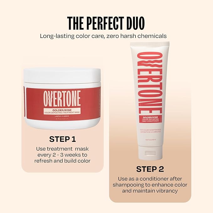 Overtone Semi Permanent Hair Color Conditioner Rose Gold for Brown is Golden Rose 8 oz Nourishing Damage-Free Color Depositing Mask for All Hair Types with Shea Butter &amp Coconut Oil Vegan