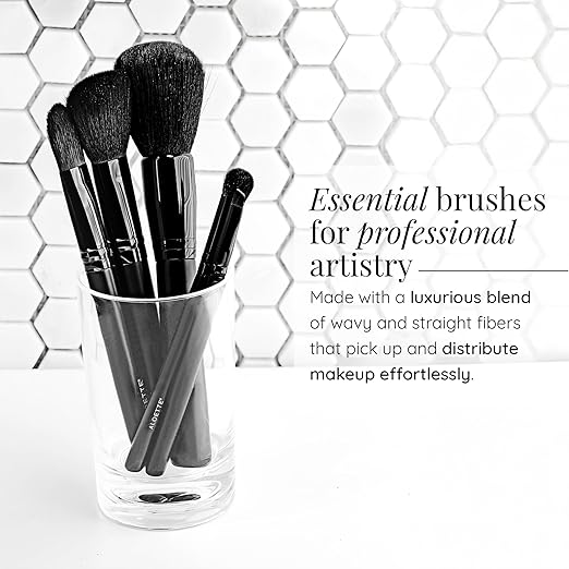 Aloette Professional 5-Piece Makeup Brush Set - Collection Includes Powder Brush Blush Brush Liquid Foundation Brush &amp 2 Eyeliner Brushes - Cruelty Free Synthetic Makeup Brushes for Face