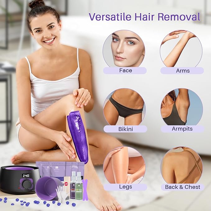 BLITZWAX Brazilian and Bikini Waxing Kit for Women Hard Wax Warmer for Face Legs and Body At Home Hair Removal Kit Beginner Friendly Fast Heating 51 Accessories 6 Types Wax Bean Formula