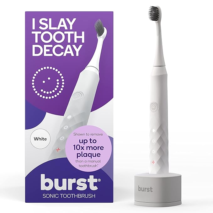Burst Original Sonic Electric Toothbrush for Adults (White) | Soft Bristles | Deep Clean Stain &amp Plaque Removal | 3 Modes: Teeth Whitening Sensitive &amp Massage