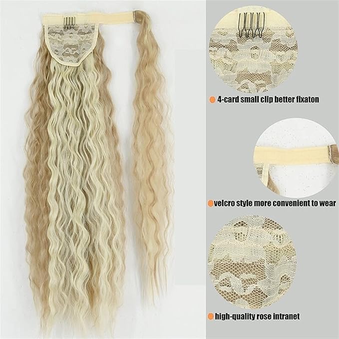 Hair Chignon 22 Inch Synthetic Corn Wavy Long Ponytail Wig Wrap Hair Clip Extensions Ponytail Hair Bun Women Hair Accessories Hair Pieces For Women(1B)