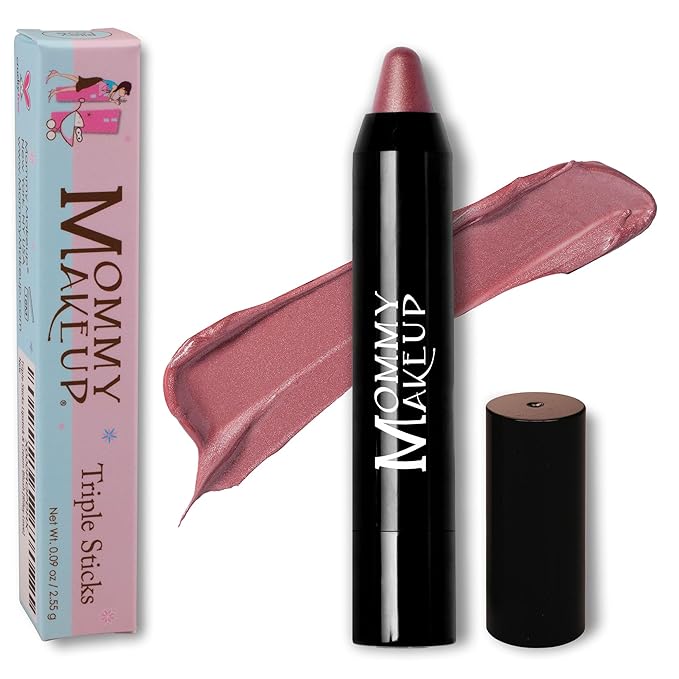 Mommy Makeup Triple Sticks Lipstick Cream Blush &amp Treatment All-In-One with Shea &amp Cocoa Butter - Soft &amp Creamy Moisturizing Lip Crayon For Lips &amp Cheeks (Daisy Glow)