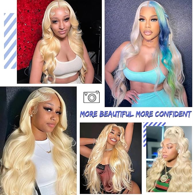 32 Inch 613 13x6 Lace Front Wig Human Hair 200 Density Blonde Wig Human Hair Body Wave Lace Front Wigs Human Hair Pre Plucked for Women Glueless Colored Wig 613 HD Lace Frontal Wigs Body Wave Wig