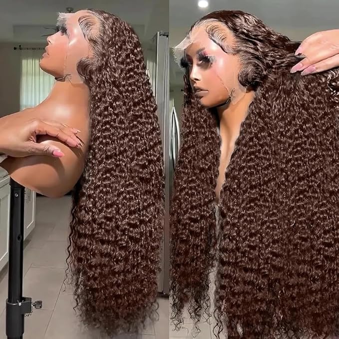 30 Inch Lace Front Wig Human Hair 250% Density SKINLIKE Real HD Lace Wig 13x6 Full Frontal 0.10mm Ultra-thin Pre-Plucked Bleached Knots Invisible Lace Chocolate Brown Deep Wave Human Hair Wigs