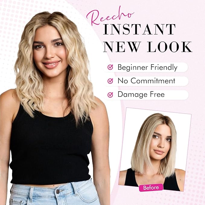 REECHO Clip in Hair Extensions - 12 Short Curly Wavy Hairpieces Invisible Lace Weft Natural Soft Black Brown