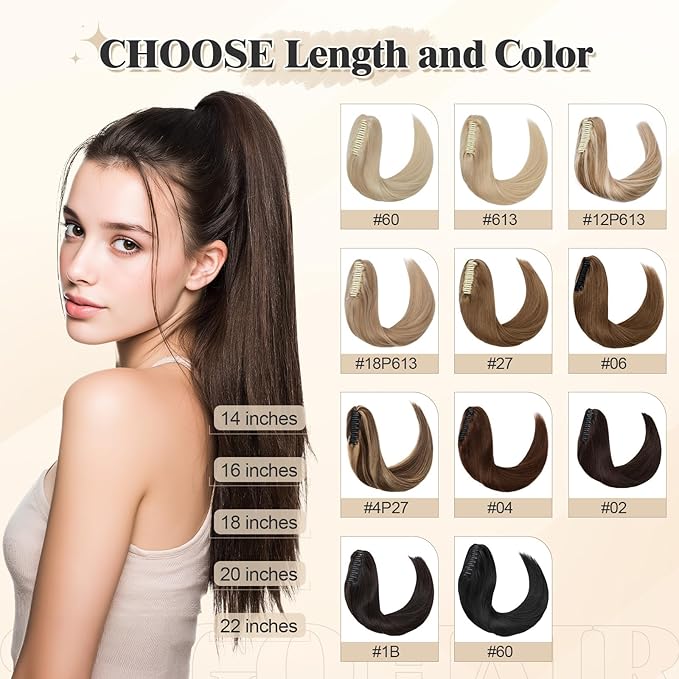 Human Hair Ponytail Extension with Claw Clip Natural Look Soft Ideal for Dates Weddings Parties Gifts - 22 inches 120g Medium Brown