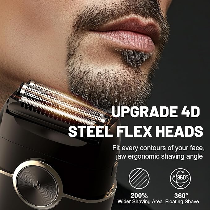 Electric Foil Shavers for Men: Mini Electric Razor with 4 Floating Blades &amp Big LED Display - Foil Shaver for Men with 2 Gears Adjustable - Face Shaver with IPX7 WaterproofUSB Type C