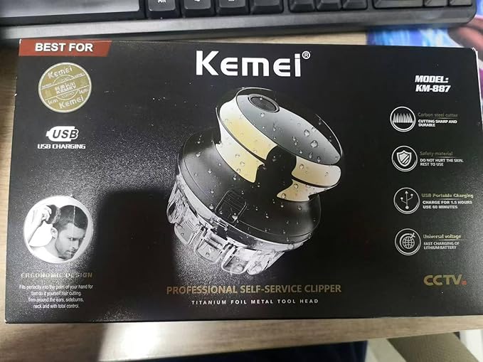 KEMEI Professional Hair Clippers for Men Automatic Circular Hair Trimmer Cordless Self-Haircut Kit with LED Display KM-887 Silvery