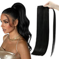 Full Shine 22 Inch Pony Tails Hair Extensions Human Hair Dark Brown Ponytail Extensions for Women Straight Natural Look Wrap Around Clip in 80g
