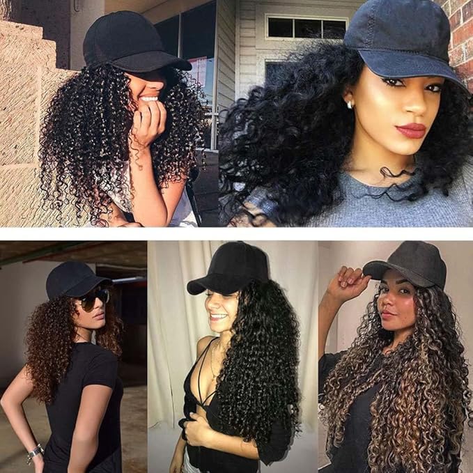 baseball cap wigs for women Extensions Adjustable Wig Hat Attached African Kinky Curly Hairpiece for Woman Girl Hair Synthetic Wavy Extensions