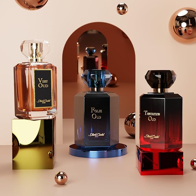 Very Oud Gift Set - Woody Amber Fragrance - Perfume for Women and Body Lotion - Notes of Vanilla Raspberry Rose Lychee Leather - 3 pc