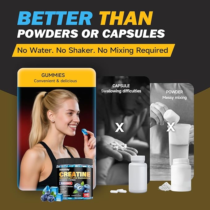 Creatine Monohydrate Gummies for Men &amp Women 5g Vegan Creatine Gummy with Taurine for Build Muscle Boost Energy &amp Strength Blueberry Flavor Chewable Sugar-Free Pre Workout Supplements 120