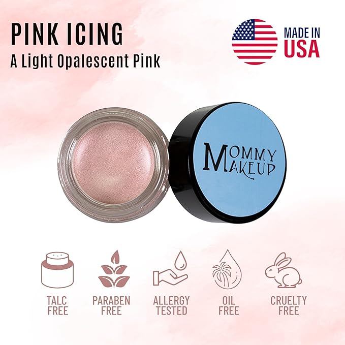 Mommy Makeup Any Wear Creme Eyeshadow - Waterproof Crease-Proof Long Lasting High Pigment Oil-free - Cream to Powder for Eyes Cheeks &amp Lips (Pink Icing)