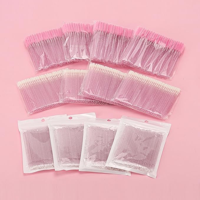 1500 PCS Eyelash Extension Supplies Kit 500 Spoolies Mascara Wands 500 Lip Brushes 500 Micro Swabs Pink Disposable Eyelash Brushes Makeup Applicator Tool with 3 Reusable Containers