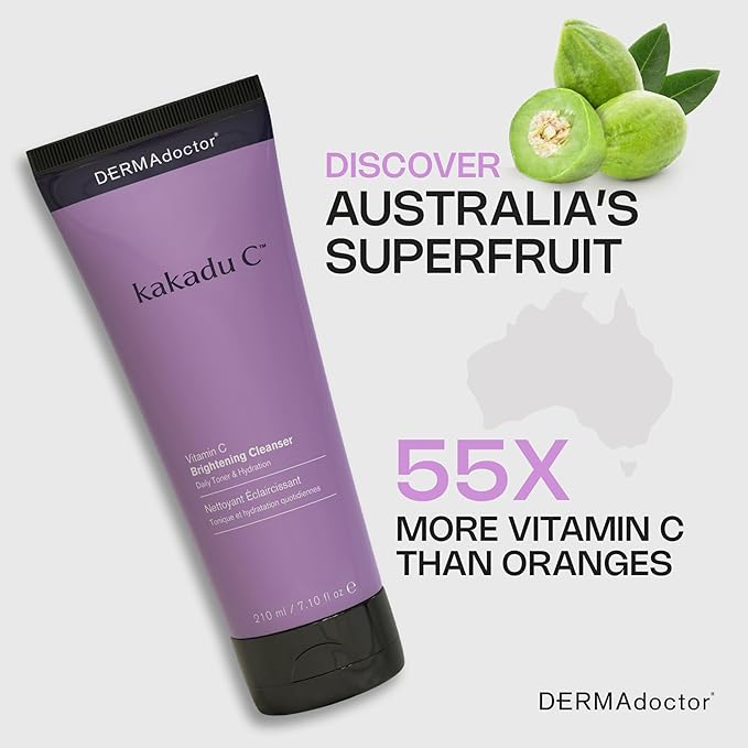 DERMAdoctor Vitamin C Face Wash ? Daily 3-in-1 Vitamin C Cleanser &amp Makeup Remover Face Wash That Tones Clears Pores Lifts Oil and Removes Sunscreen &amp Pollutants with Potent Kakadu Plum ? 7