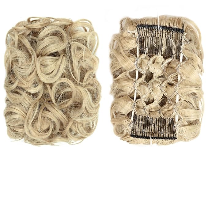 FRANCES Fake Hair Bun Synthetic Messy Bun Wig Hair Pieces Wavy Curly Bun Ponytail Hair Extensions Bun Hair Comb Women Bun Wig Hair Accessories (Color : 24T613)