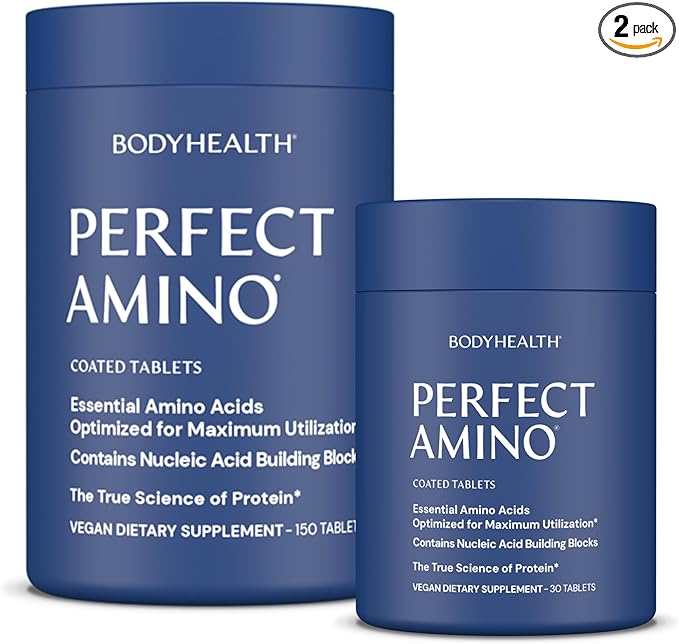 BodyHealth PerfectAmino Easy to Swallow Tablets Essential Amino Acids Supplement with BCAAs Vegan Protein for Pre/Post Workout &amp Muscle Recovery with Lysine Tryptophan Leucine (36 Servings)