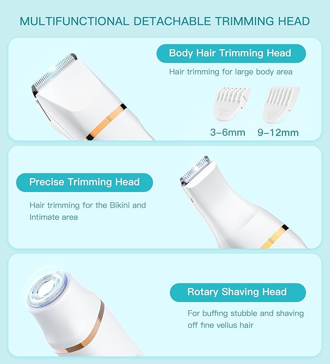 Bikini Trimmer for Women 3in1 Electric Razor for Women with Facial Trimmers &amp Intimate Shaver for Sensitive Skin Waterproof Wet &amp Dry Use Rechargeable Pubic Hair Trimmer Removal