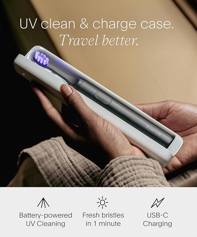 SURI 2.0 New Sonic Electric Toothbrush with Pressure Sensor &amp UV-Cleaning Travel Case |1 Month+ Battery | Electric Toothbrush for Adults | Travel Toothbrushes | Tooth Brush | Black
