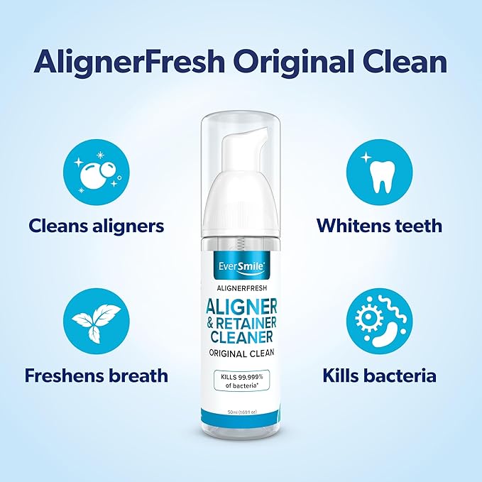 EverSmile AlignerFresh Original Clean Foam ? Cleaner Compatible w/Invisalign and All Clear Aligners &amp Retainers ? Eliminates Bacteria Whitens Teeth Fights Bad Breath ? 50ml (2 Pack)