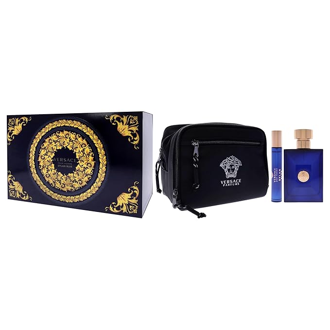 Dylan Blue by Versace for Men - 3 Pc Gift Set 3.4oz EDT Spray 10ml EDT Spray Blue Pouch