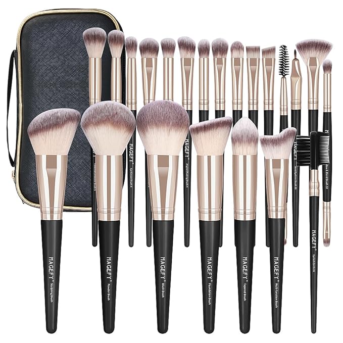 MAGEFY Makeup Brushes 22 Pcs Professional Premium Synthetic Makeup Brush Set with Case Foundation Eyeshadow Brush Travel Make up Brushes Set (Blackgold)