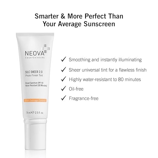 NEOVA SmartSkincare Silc Sheer 2.0 Tinted Sunscreen 2.5 fl oz | Broad Spectrum SPF 40 | Up To 80 min. Water Resistance | Oil &amp Fragrance Free | For All Skin Types