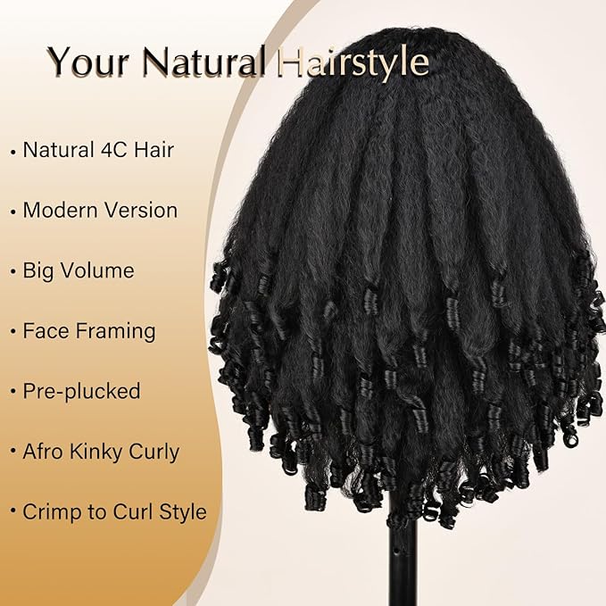 SOKU Afro Curly Lace Front Wig Synthetic T Part HD Transparent Lace Blends Kinky Straight Curly Ends Voluminous Bouncy Hair 20 Inch Natural Black Heat Friendly Black Women Must Have