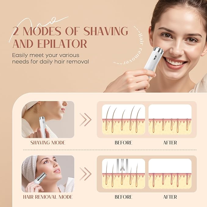 Epilator for Women 2-in-1 Facial Hair Removal Epilator Painless Designed Hair Remover with Built-in LED Light for Precision Smooth Glide Hair Remover for Women Face Lips Chin Peach Fuzz