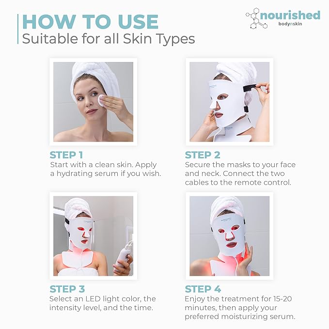 LED Light Therapy Face &amp Neck Mask - Facial Skin Care Device - 7 Colors Red &amp Blue - Rejuvenation Anti-aging Product for Wrinkles