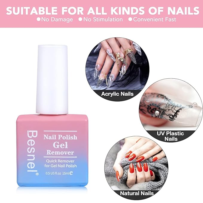Gel Nail Polish Remover 10 Pack Professional Gel Polish Remover Non-Irritating Quick Easy Nail Polish Gel Remover Tools Kit Nail File Cuticle Pusher File Grit No Need For Foil Soaking Or Wrapping