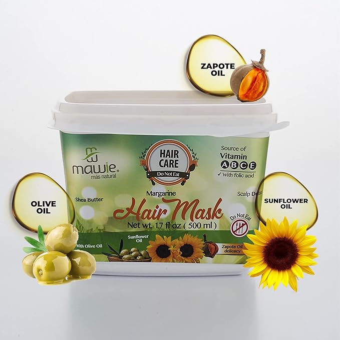 MAWIE 500ml Margarine hair treatment for dry hair with sunflower olive and sapote oils - Mask for abundant curls extremely damaged hair treatment deep hydration and definition of curl hair care