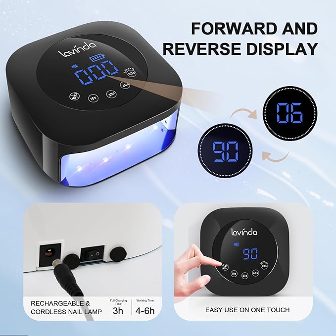 UV Light for Nails Lavinda UV Nail Lamp 54W Rechargeable Nail Dryer Gel Polish Light with Large Touch Display Professional Fast Curing Lamp with 4 Timer Setting Auto Sensor for Salon &amp Home