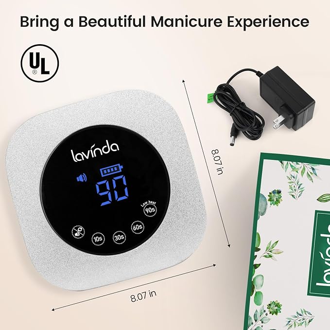 Lavinda UV LED Nail Lamp 54W Frosted Silver Glitter Rechargeable Cordless Nail Dryer Gel Light with 4 Timer Settings for Gel Polish Nails Elegant Matte Shimmer Finish Auto Sensor for Salon &amp Ho