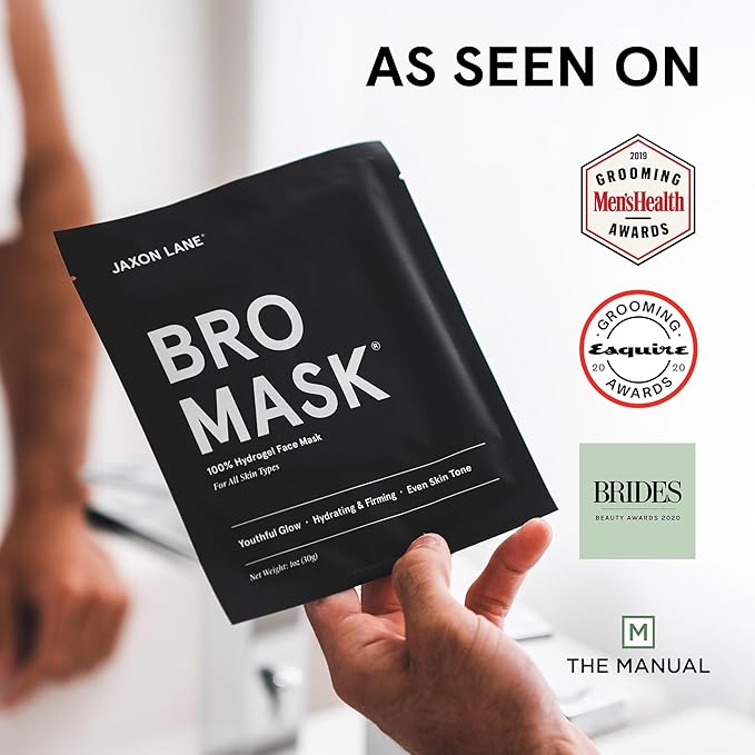JAXON LANE BRO MASK Premium Korean Face Mask for Men (2 x 4 Pack) - Anti Aging Sheet Masks w/Hydrogel Vitamin C Hydrolyzed Collagen &amp Hyaluronic Acid - Perfect Skin Care Stocking Stuffers for M