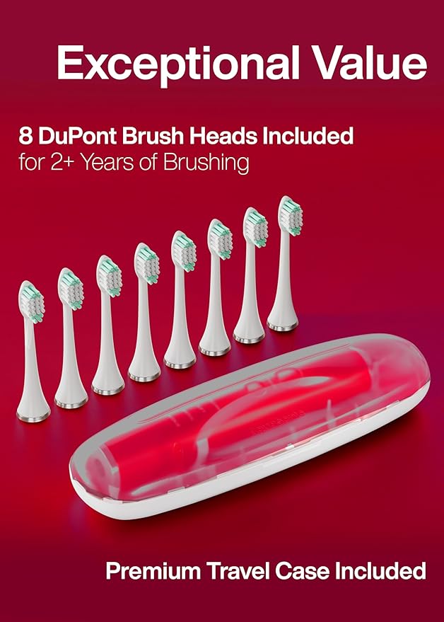Aquasonic Vibe Series Ultra-Whitening Toothbrush ? ADA Accepted Electric Toothbrush - 8 Brush Heads &amp Travel Case ? 40000 VPM Motor &amp Wireless Charging - 4 Modes w Smart Timer ? Ruby