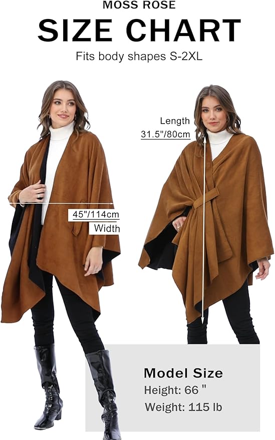 Moss Rose Women's Shawl Wrap Poncho Ruana Cape Open Front Cardigan Shawls for Fall Winter
