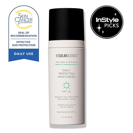 MDSolarSciences Daily Perfecting Moisturizer SPF 30 2-in-1 Face Moisturizer and Sunscreen Hydrates and Perfects Skin with Hyaluronic Acid Broad Spectrum Protection 1.7 Oz