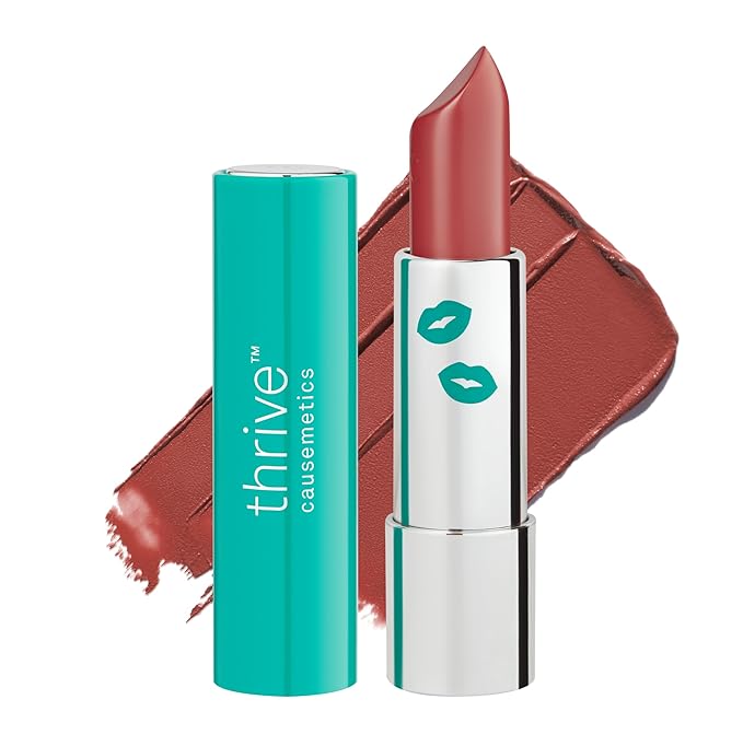Thrive Causemetics Impact-FULL Smoothing Lipstick Moisturizing Lip Makeup Essential with Vitamin E Lightweight Creamy Lipstick for Women Long Lasting Vegan Shade Bethany (Brick Red)