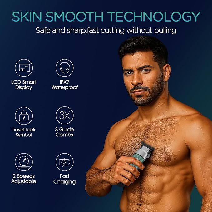 VOYOR Body Hair Trimmer for MenElectric RazorVersatile Groin &amp Body TrimmerWaterproof and Cordless ShaverManscaper for MenUSB-C Charging GroomerCeramic Blade Razor Male Grooming HT310 (Green