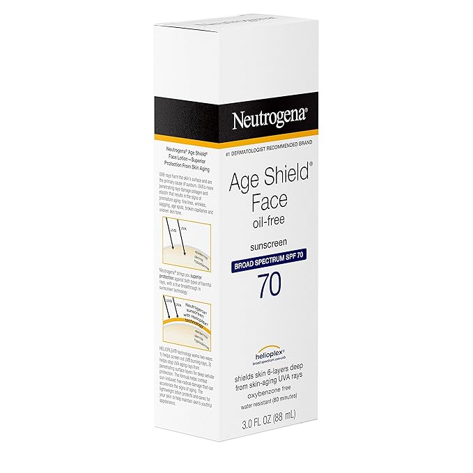 Neutrogena Age Shield Anti-Oxidant Face Lotion Sunscreen with Broad Spectrum SPF 70 Oil-Free &amp Non-Comedogenic Moisturizing Sunscreen to Prevent Signs of Aging 3 fl. oz (Pack of 2)