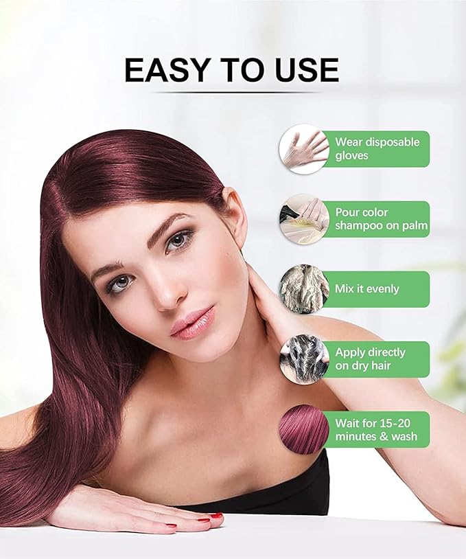 Herbishh Hair Color Shampoo - Magic Dye for Gray Hair Long Lasting Color in Minutes 3-In-1 Ammonia-Free 500 Ml (Wine Red)