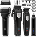 4 in 1 Hair Clippers for Men Professional T-Blade Trimmer Electric Foil Shaver Nose Hair Trimmer Cordless LCD Display Grooming Kit(Black)