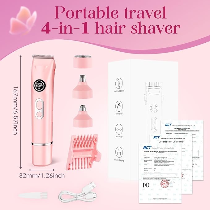Bikini Trimmer for Women|Hair Removal Shaver - Painless Electric Razor Cordless Body Shaver for Travel Replaceable Lady Facial Razor|Trim Nasal/Eyebrows IPX7 Waterproof&ampEasy Cleaning Ceramic B
