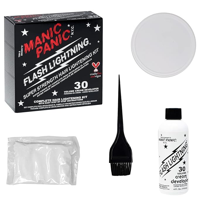 MANIC PANIC Flash Lightning Hair Bleach Kit - Bleach Powder + 30 Volume Developer - Hair Lightener for Dark Shades - Lifts Up to 5 Levels - Achieve Medium to Light Blonde - Vegan &amp Cruelty-Free (3