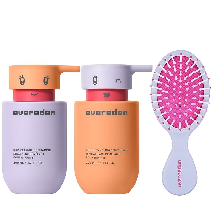Evereden Happy Hair Duo for Kids: Vegan Shampoo and Conditioner Set with Detangler Brush - Strengthens &amp Smooths All Hair Types