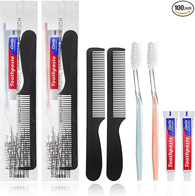 100 Pack Disposable Toothbrushes with Toothpaste and Comb for Homeless Individually Wrapped10g Travel Toothpaste7inch Black Hair CombSoft Bristle Toothbrush for HotelAirBnbShelterCharity