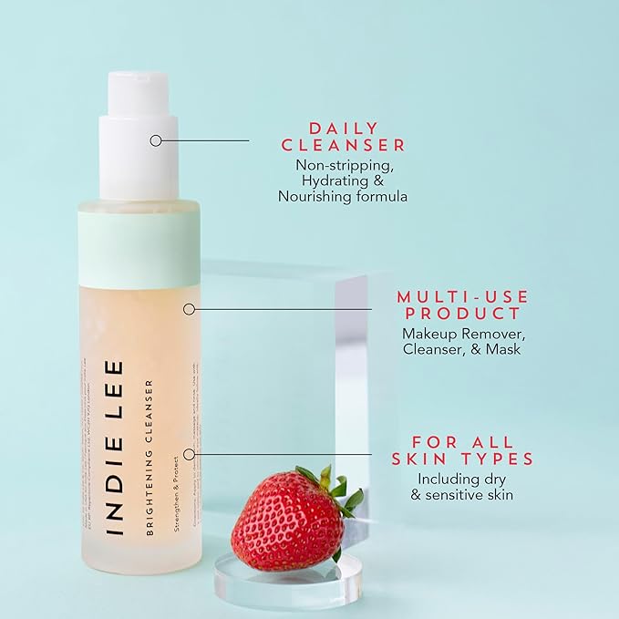 Indie Lee Brightening Facial Cleanser - Daily Hydrating Cleanser Makeup Remover &amp Exfoliating Face Mask to Brighten Firm &amp Protect Dry Skin - Clean Gentle Face Wash (4.2oz)