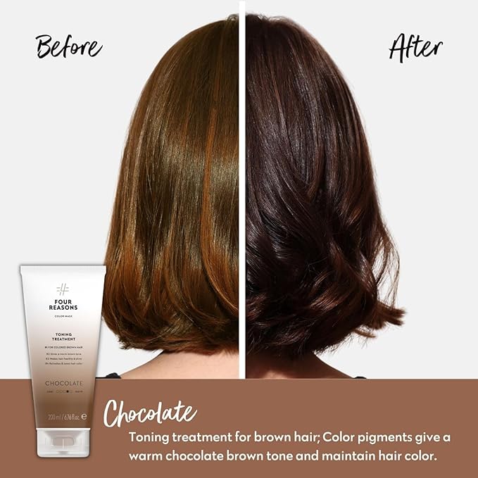 Four Reasons Color Mask - Chocolate - (27 Colors) Toning Treatment Color Depositing Conditioner Tone &amp Enhance Color-Treated Hair - Semi Permanent Hair Dye Vegan and Cruelty-Free 6.76 fl oz