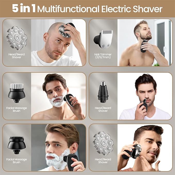 Head Shaver 9D Head Shavers for Bald MenElectric Razor IPX7 Waterproof for Men Skull Wet/Dry LED Display Rechargeable 360° Rotary Shaver Grooming Kit for Close Shaving with Type-C Charge